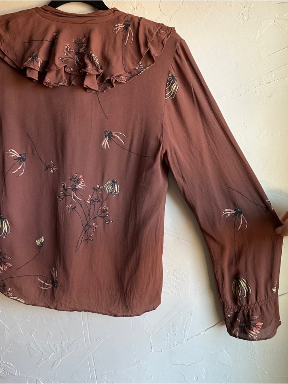 Little Moon Brown Floral Ruffle Blouse Earthy Coquette Cottagecore Prairie XS? - Picture 11 of 11